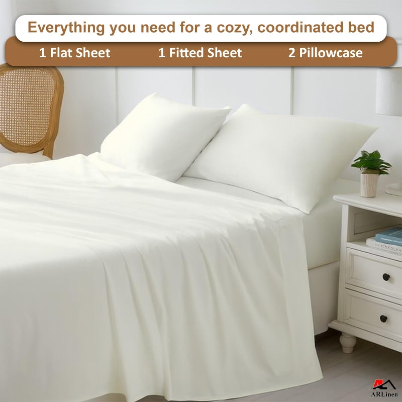 ARlinen 4 Piece Twin Sheets Set, 100% Egyptian Cotton Bed Sheets, Ivory, Soft & Breathable Bedding, Fits Upto 10 Inch Deep Mattress - Image 5